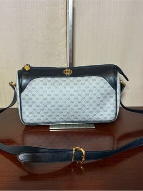 Gucci Monogram Canvas Shoulder Bag in Navy & Light Gray